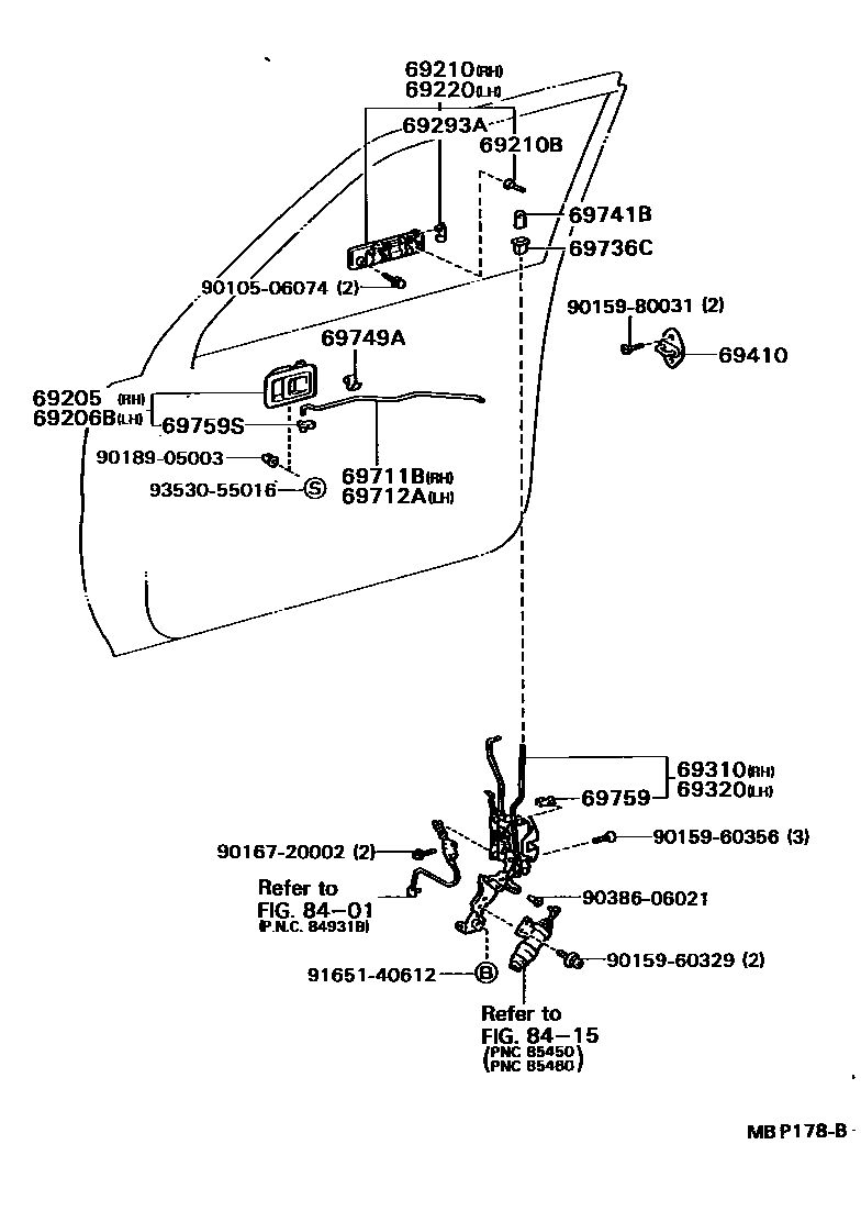Toyota CAMRY 前门锁和车门把手 EPC diagram — MBP178B