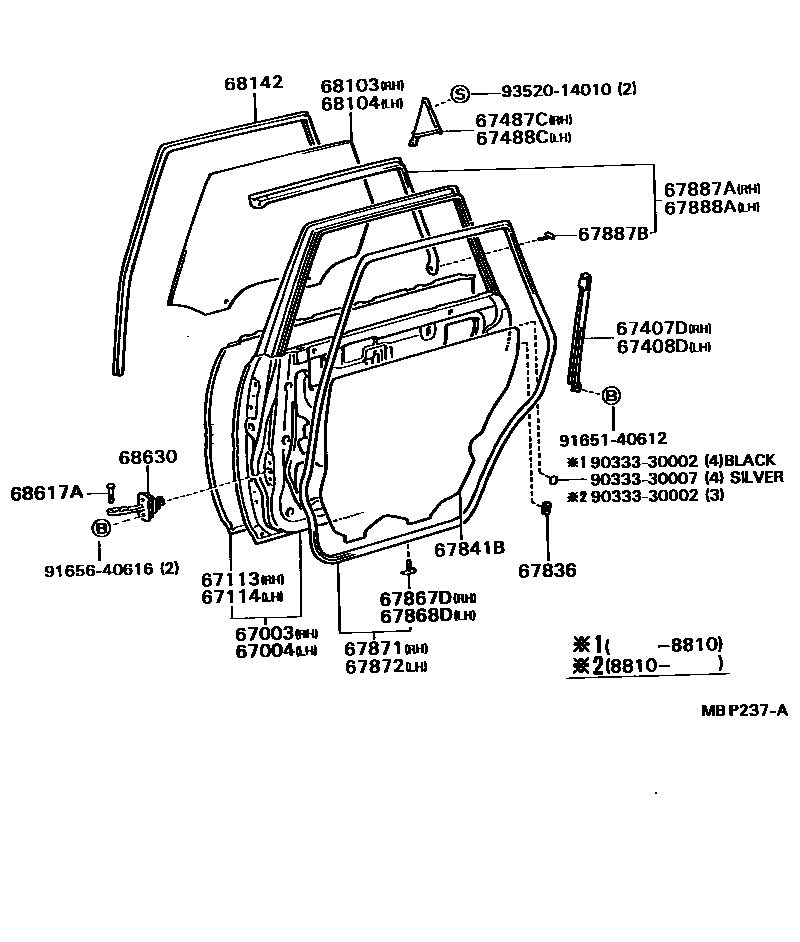 Toyota CAMRY 后门板和后门玻璃 EPC diagram — MBP237A