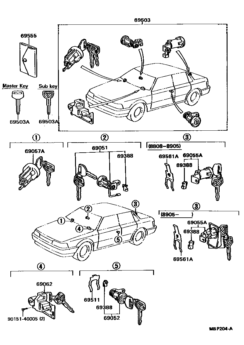 Toyota CAMRY 锁芯组件 EPC diagram — MBP204A
