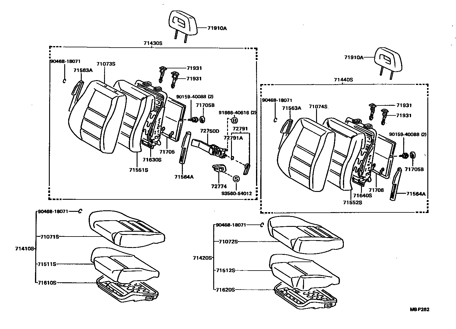 Toyota CAMRY 前排座椅和座椅滑轨 EPC diagram — MBP262