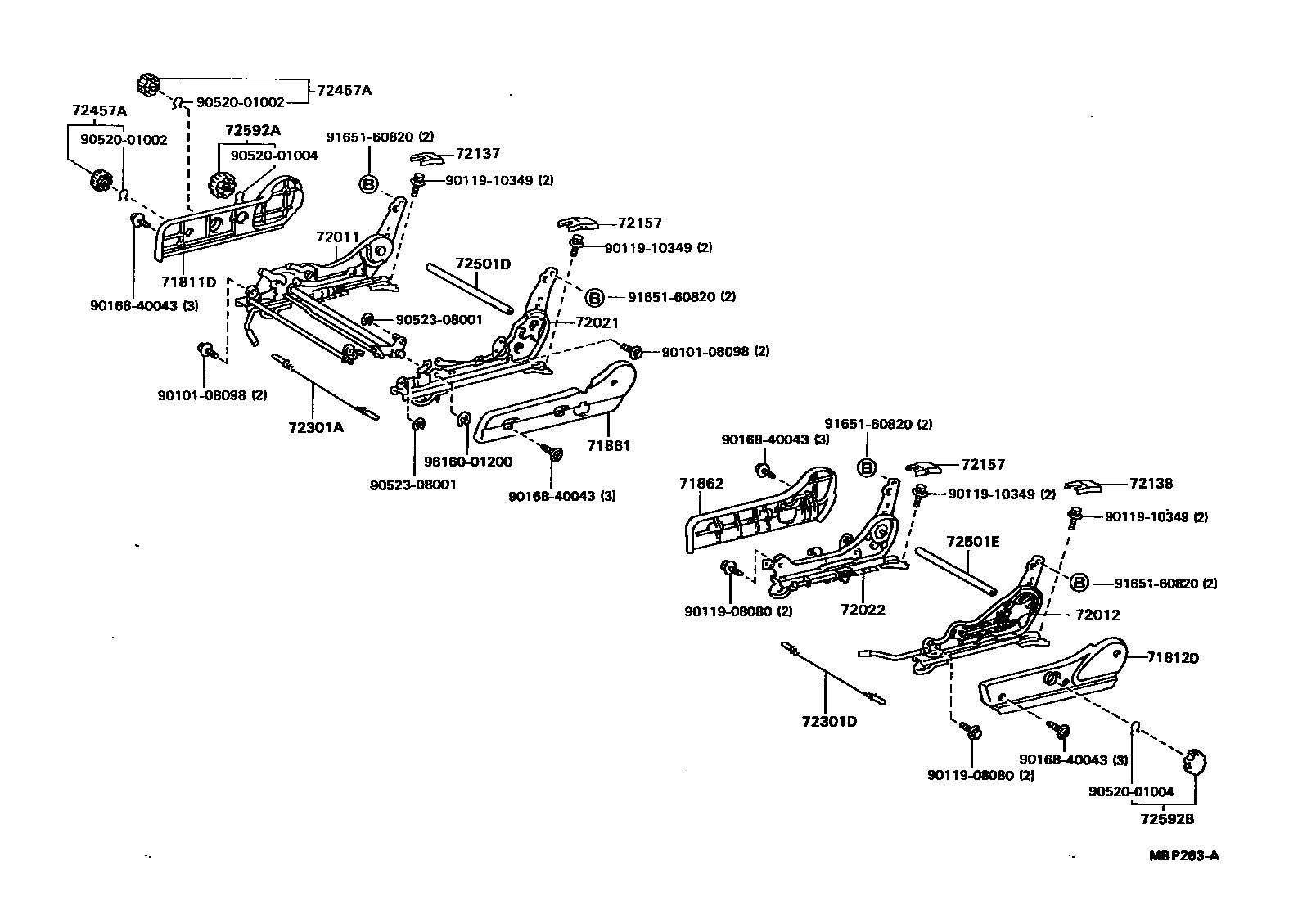 Toyota CAMRY 前排座椅和座椅滑轨 EPC diagram — MBP263A