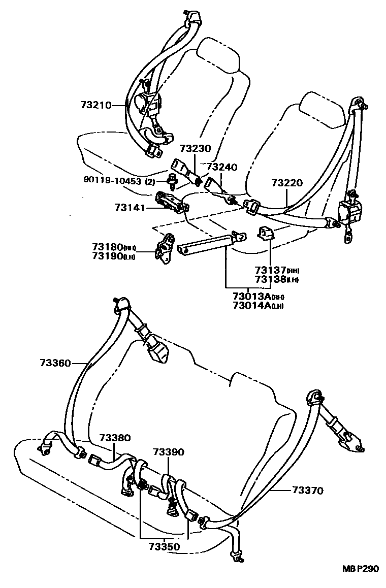Toyota CAMRY 安全带和儿童保护座椅 EPC diagram — MBP290
