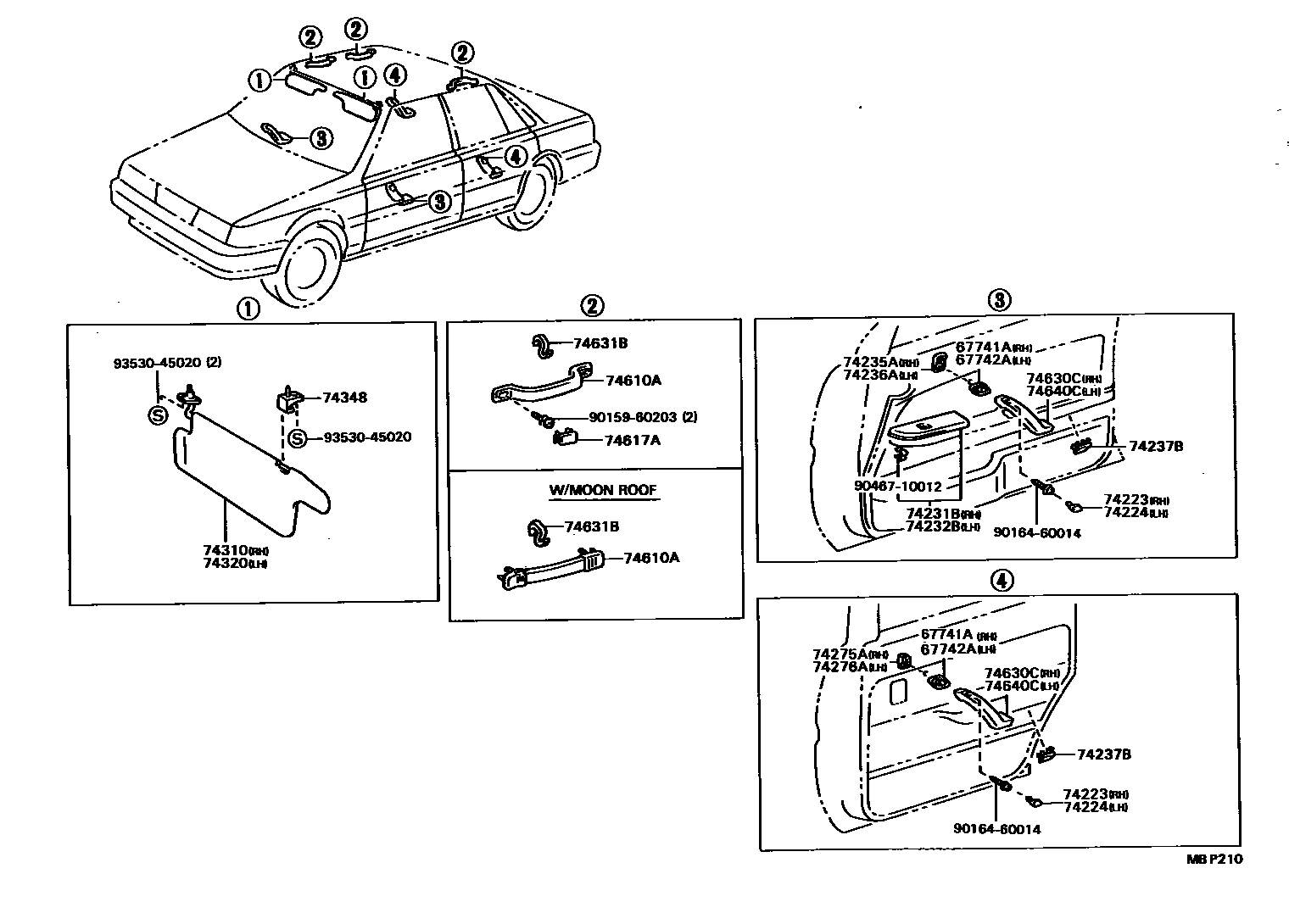 Toyota CAMRY 扶手和遮阳板 EPC diagram — MBP210