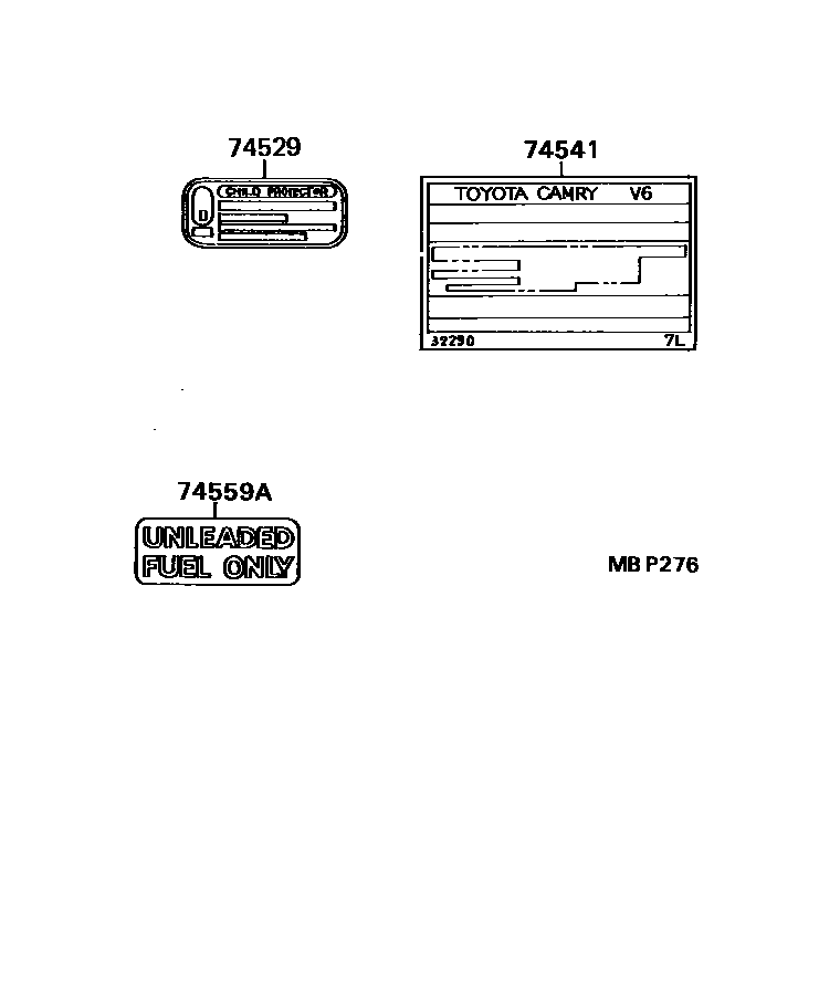 Toyota CAMRY 警示铭牌(车外和车内) EPC diagram — MBP276