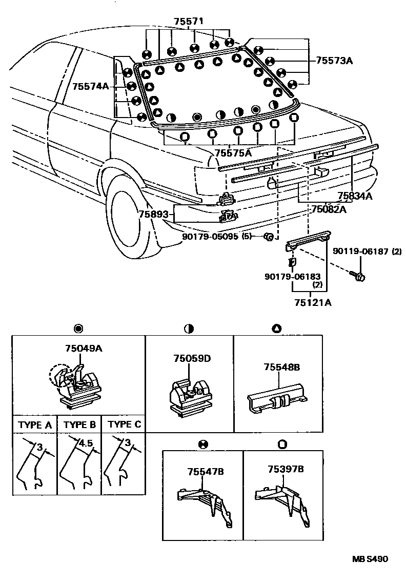 Toyota CAMRY 后防护条 EPC diagram — MBS490
