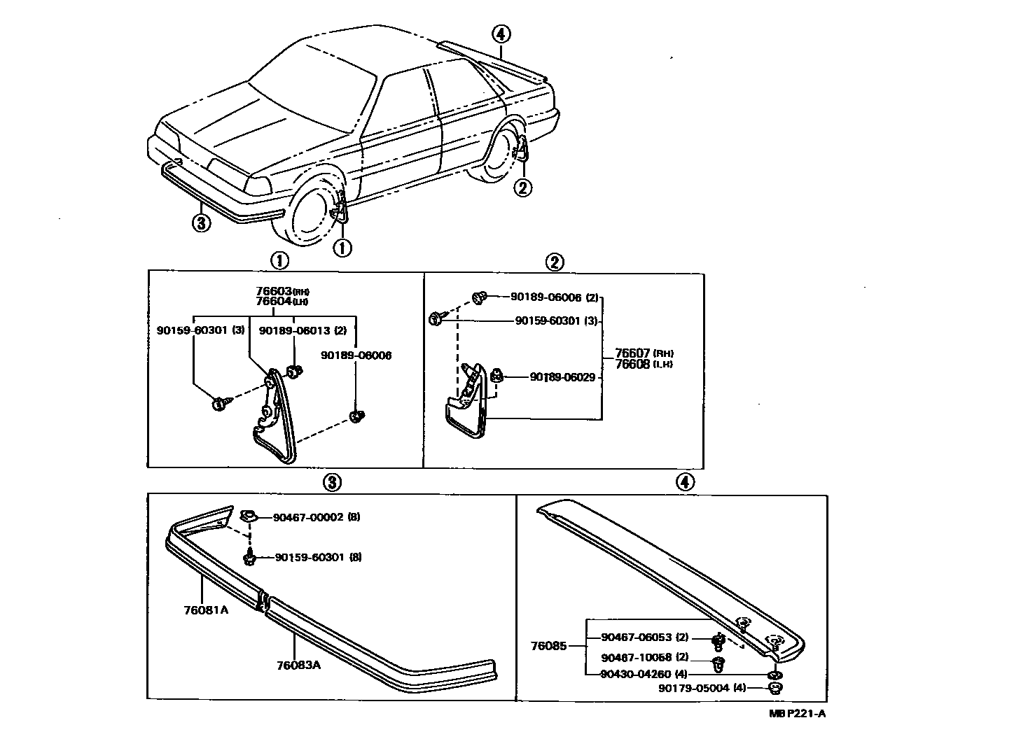 Toyota CAMRY 挡泥板和扰流板 EPC diagram — MBP221A