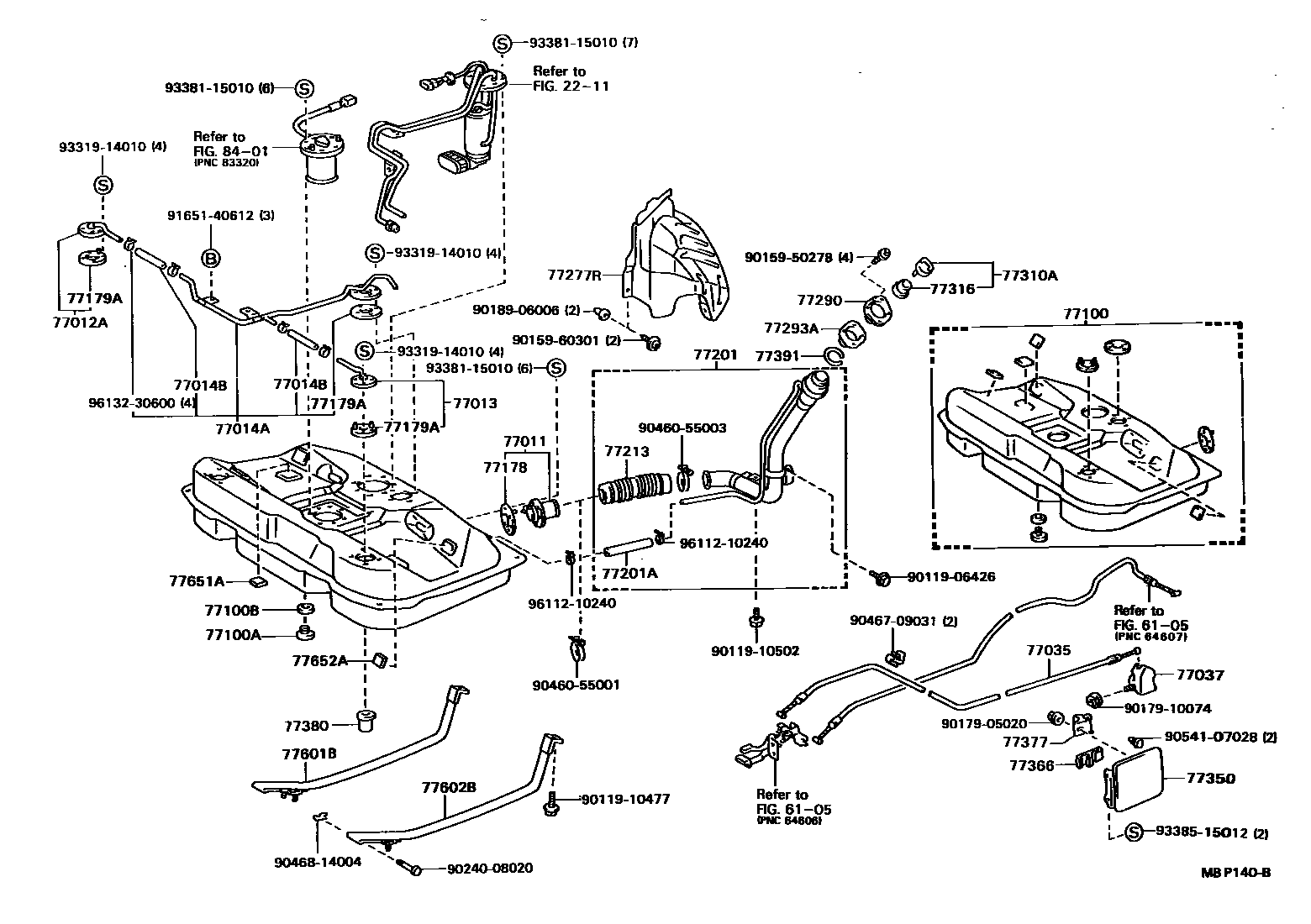 Toyota CAMRY 燃油箱和燃油管 EPC diagram — MBP140B
