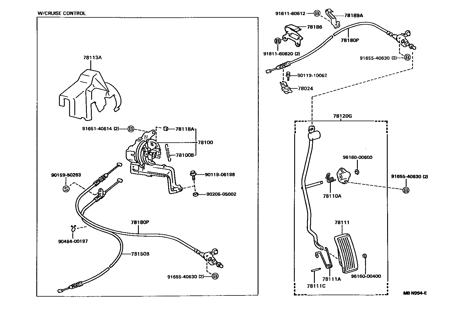 Toyota CAMRY accelerator pedal connecting rod EPC diagram — MBN994E