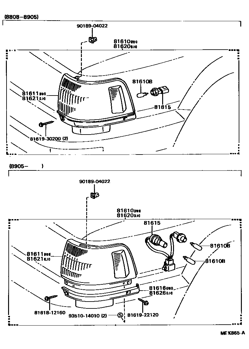 Toyota CAMRY 前示宽灯 EPC diagram — MEK865A