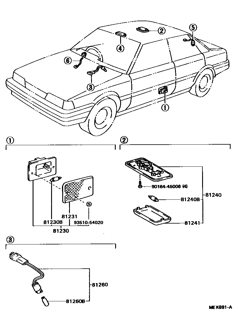 Toyota CAMRY 车内灯 EPC diagram — MEK881A