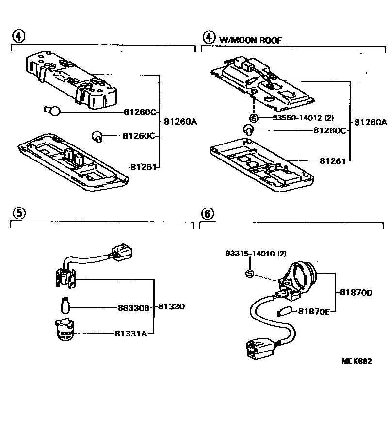 Toyota CAMRY 车内灯 EPC diagram — MEK882