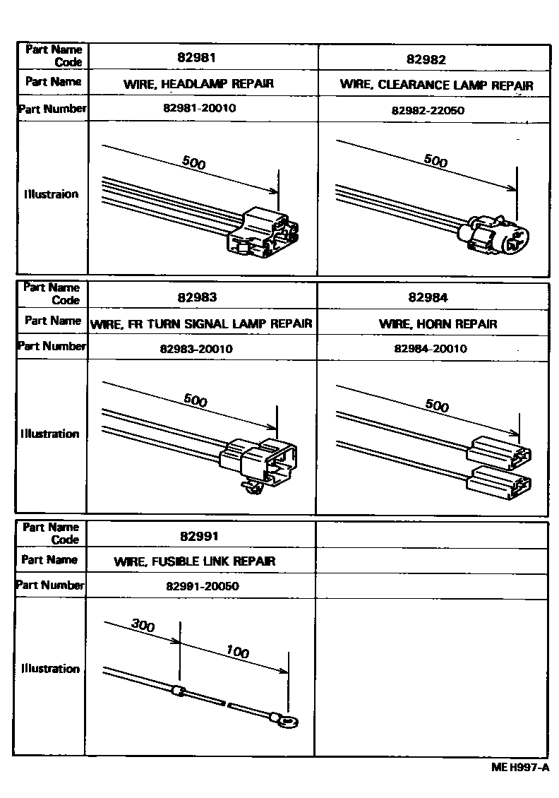 Toyota CAMRY 线束和卡夹 EPC diagram — MEH997A
