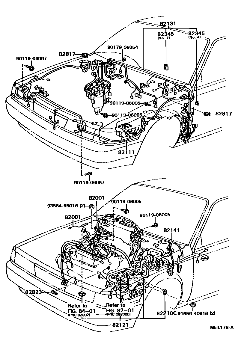 Toyota CAMRY 线束和卡夹 EPC diagram — MEL178A