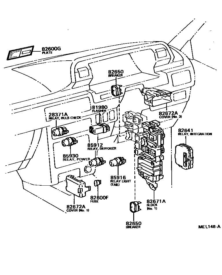 Toyota CAMRY 开关和继电器和ECU EPC diagram — MEL146A