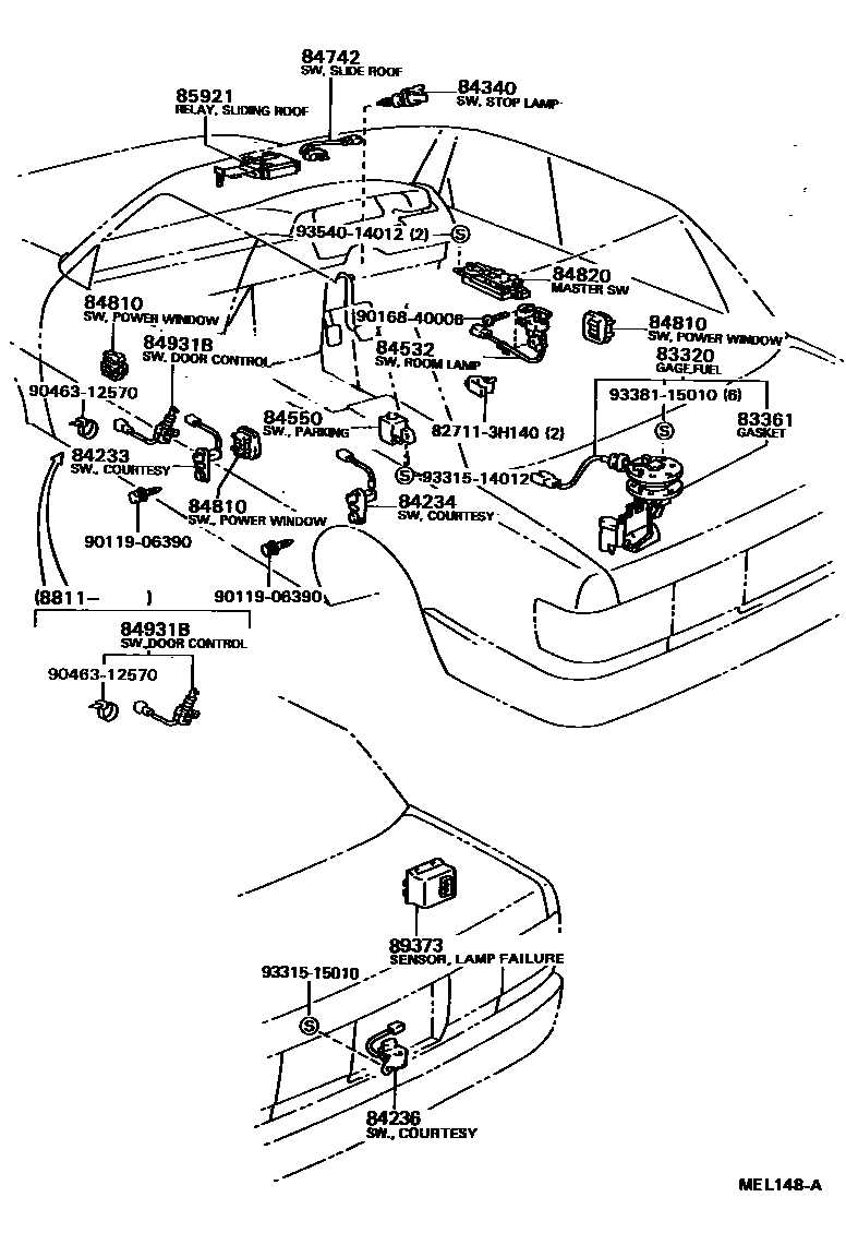 Toyota CAMRY 开关和继电器和ECU EPC diagram — MEL148A