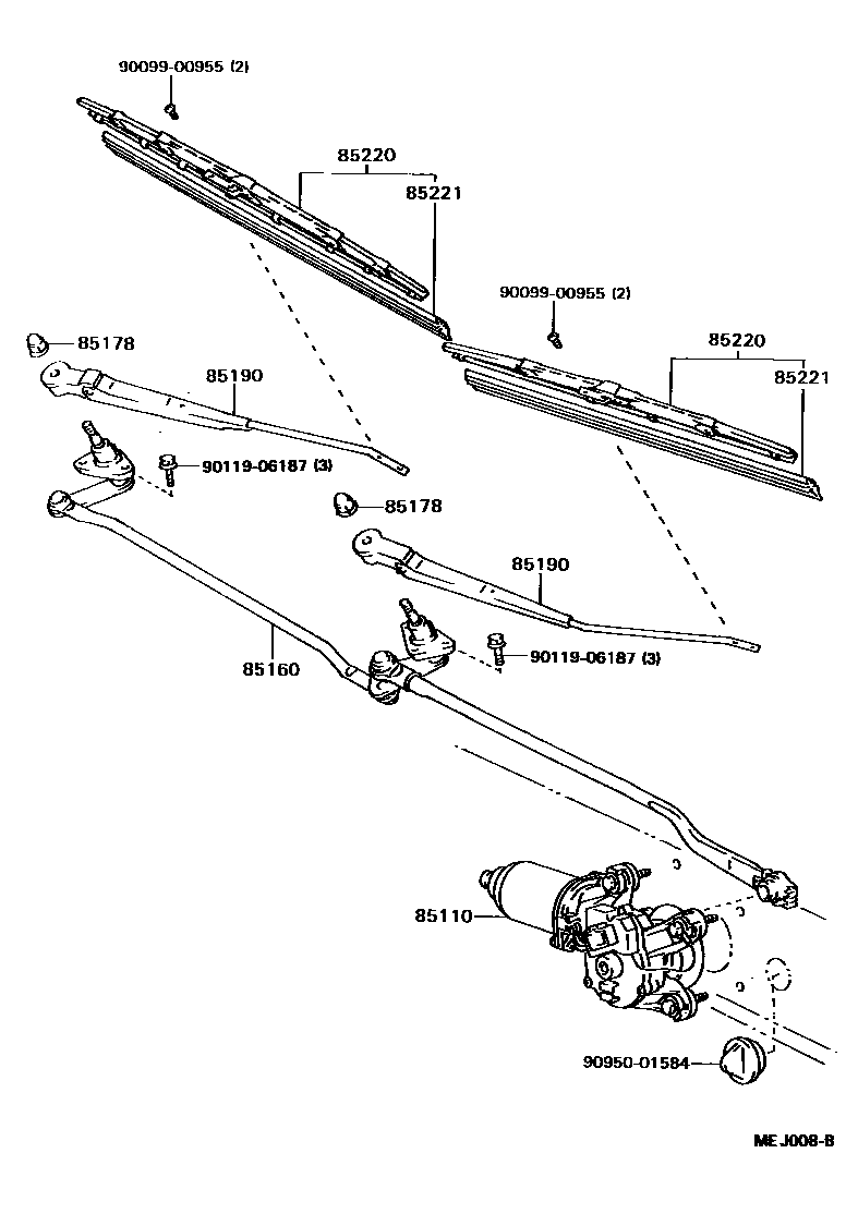 Toyota CAMRY 挡风玻璃刮水器 EPC diagram — MEJ008B