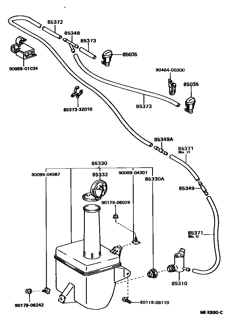 Toyota CAMRY 挡风玻璃清洗器 EPC diagram — MEK890C