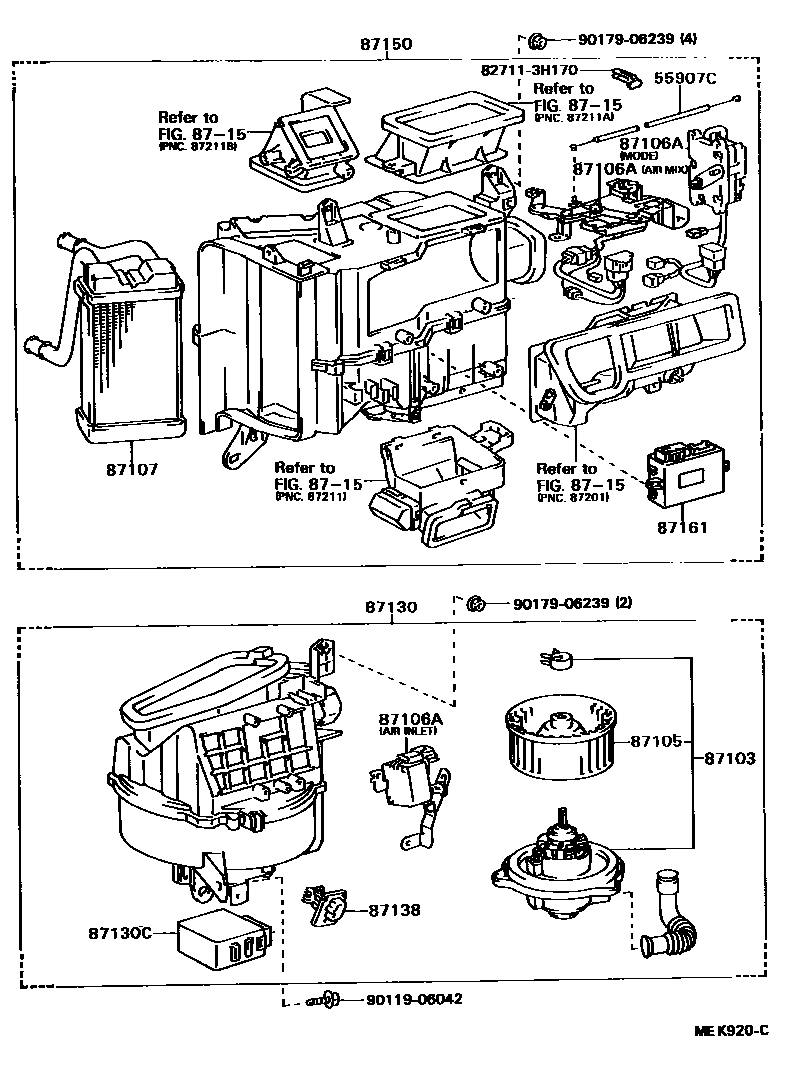 Toyota CAMRY 暖风和空调系统 - 加热装置和鼓风机 EPC diagram — MEK920C