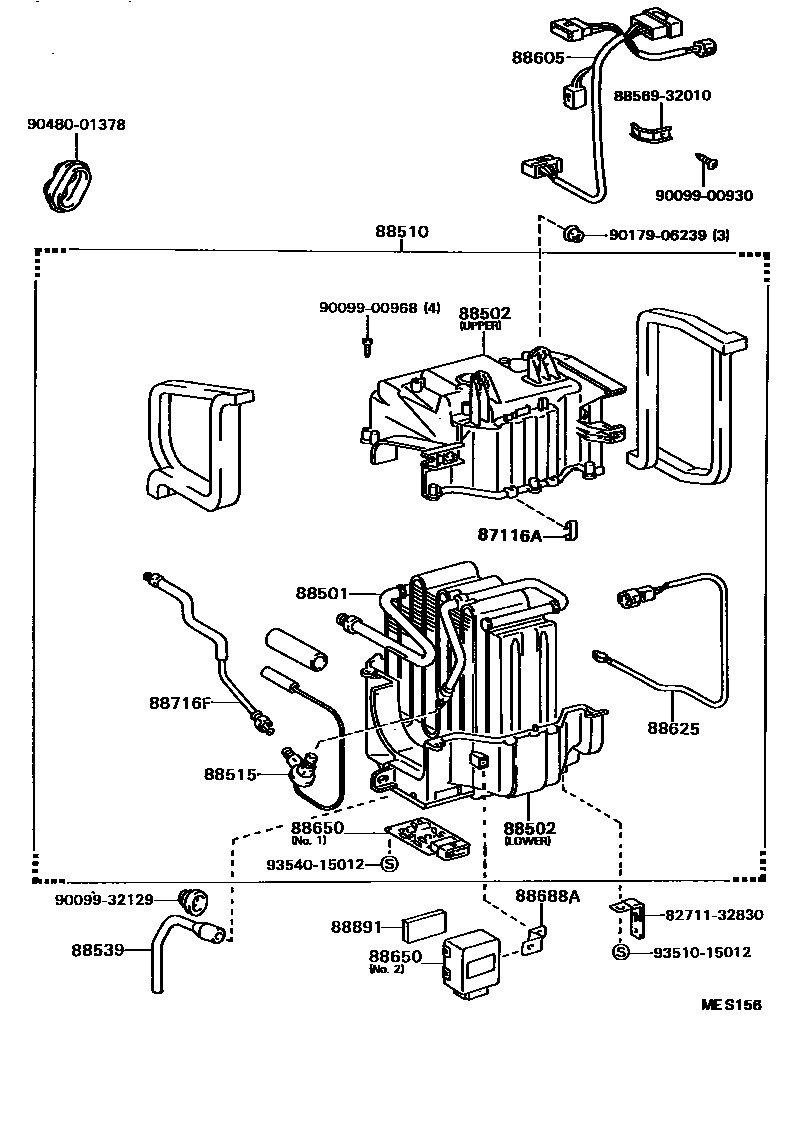 Toyota CAMRY 暖风和空调系统 - 冷却器组件 EPC diagram — MES156