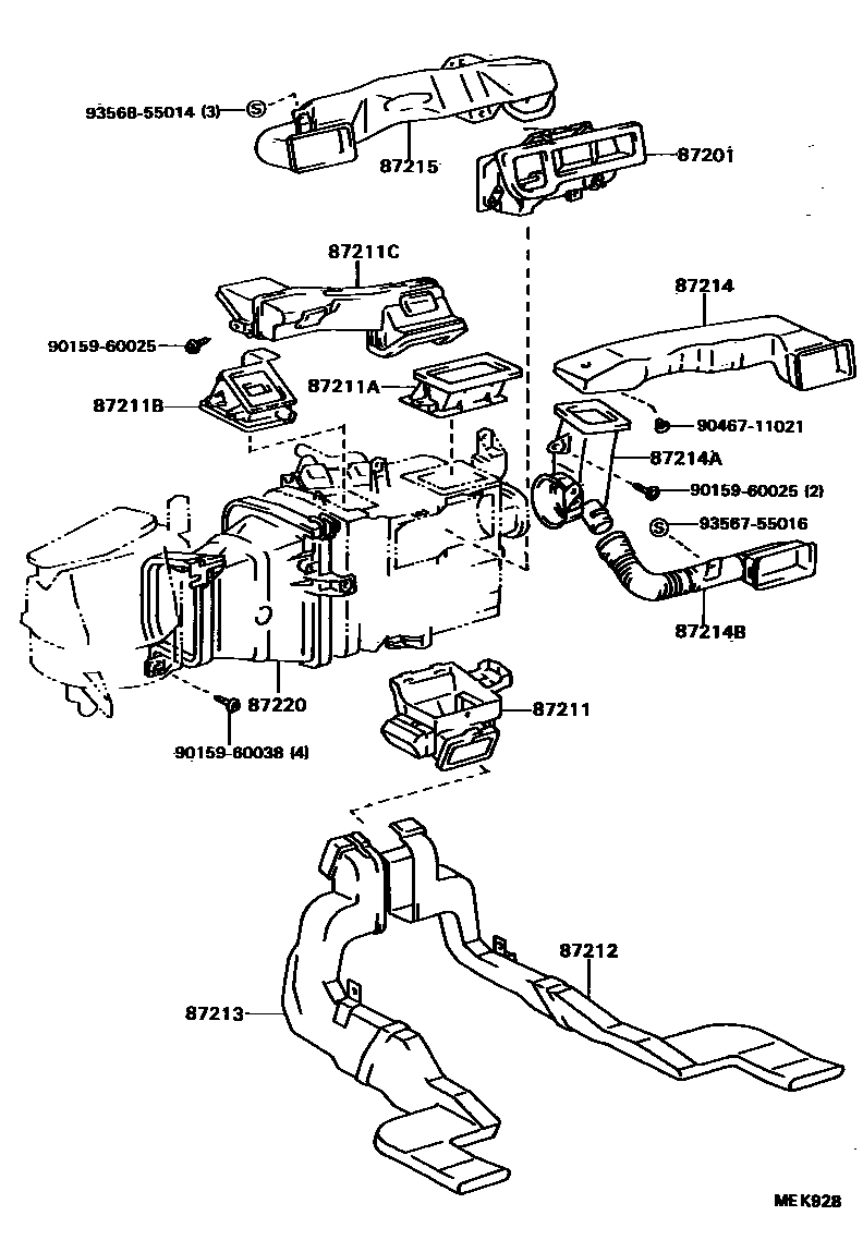 Toyota CAMRY 暖风和空调系统 - 控制器和风管 EPC diagram — MEK928