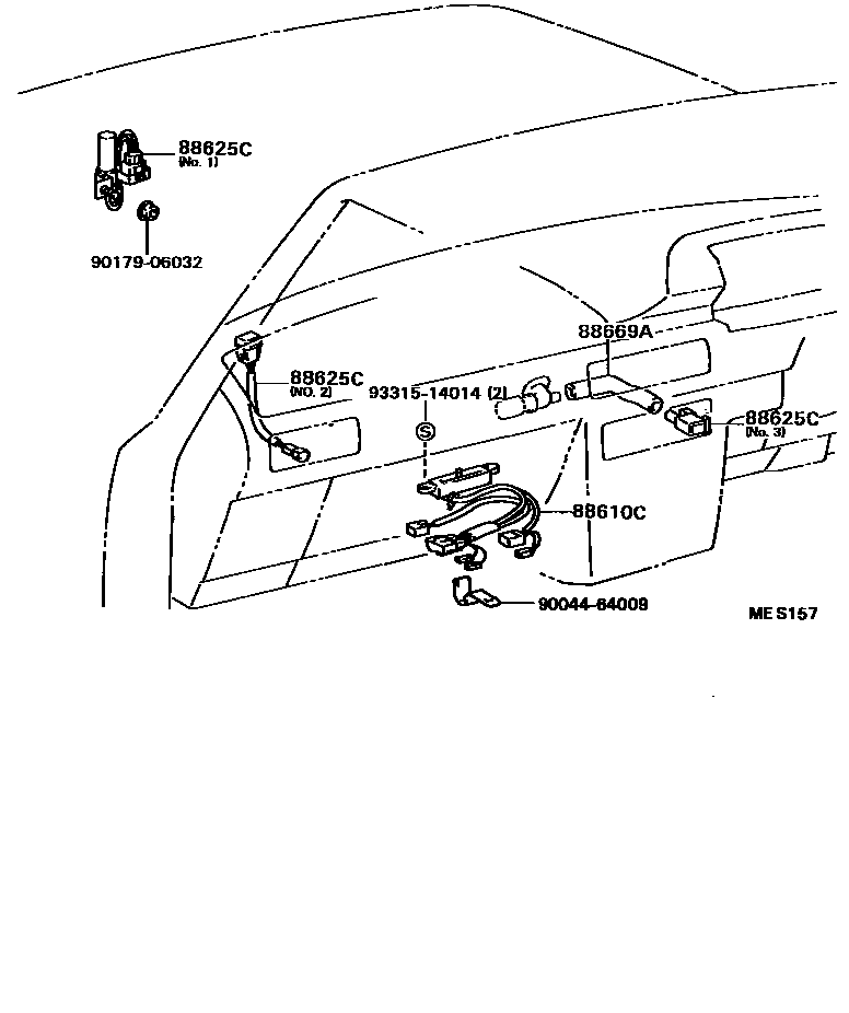 Toyota CAMRY 暖风和空调系统 - 控制器和风管 EPC diagram — MES157