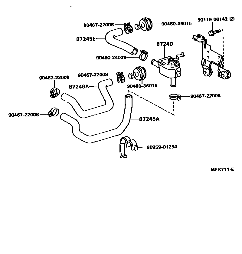Toyota CAMRY 暖风和空调系统 - 水管 EPC diagram — MEK711E