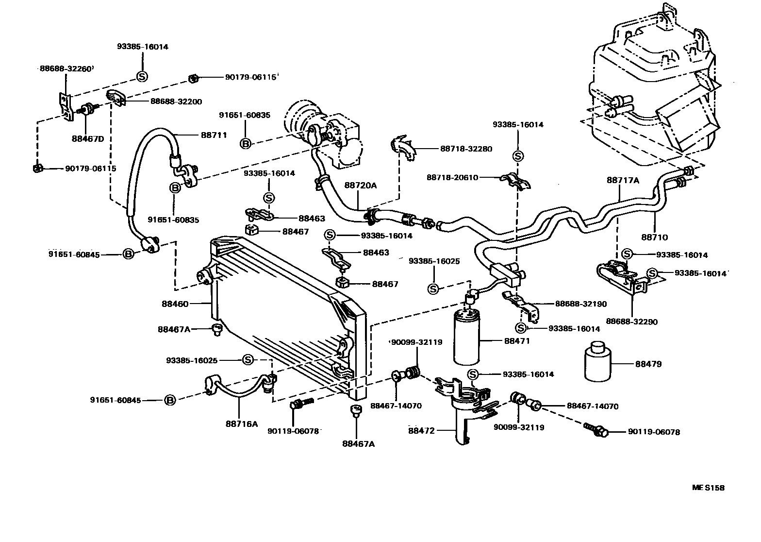 Toyota CAMRY Heating & Air Conditioning - Cooler Piping EPC diagram — MES158