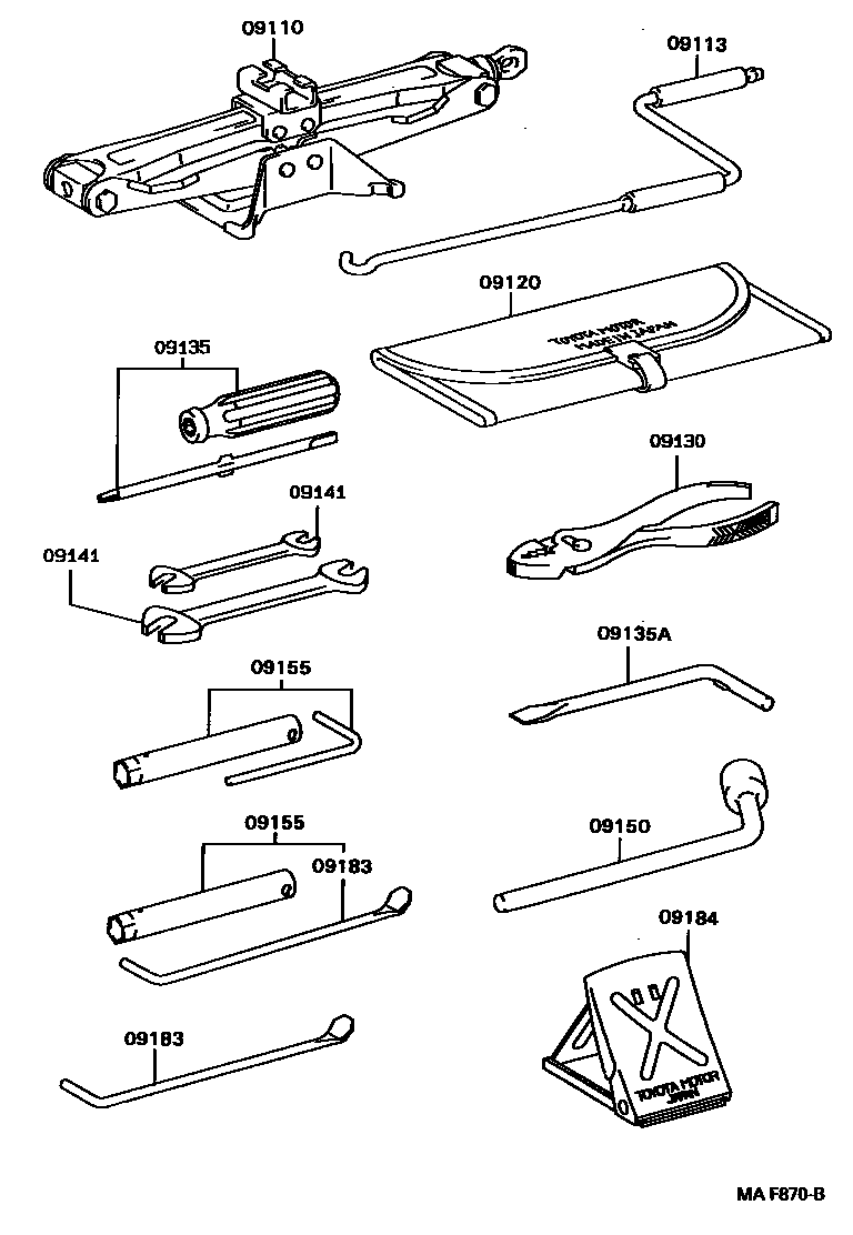 Toyota CAMRY Standard Tools EPC diagram — MAF870B