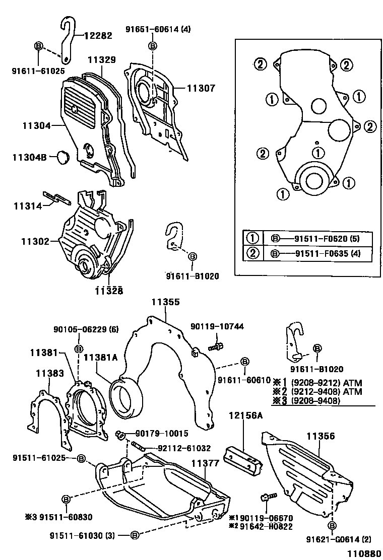 Toyota CAMRY Timing Gear Cover & Rear End Plate EPC diagram — 110880