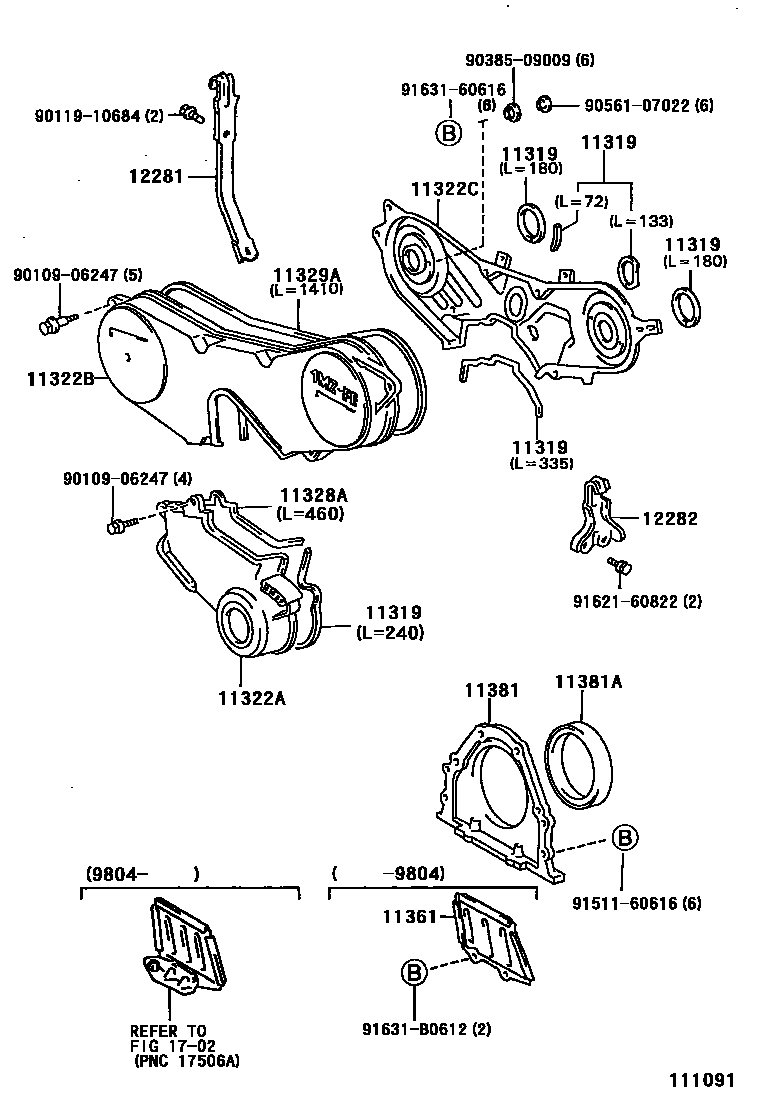 Toyota CAMRY Timing Gear Cover & Rear End Plate EPC diagram — 111091