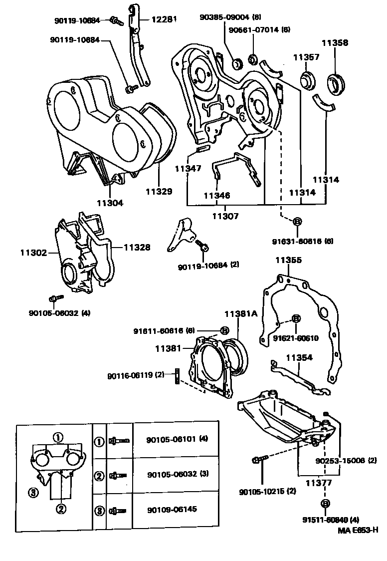 Toyota CAMRY Timing Gear Cover & Rear End Plate EPC diagram — MAE653H