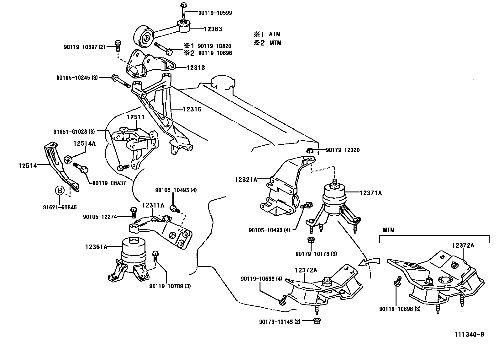Toyota CAMRY Engine Mounting EPC diagram — 111340B