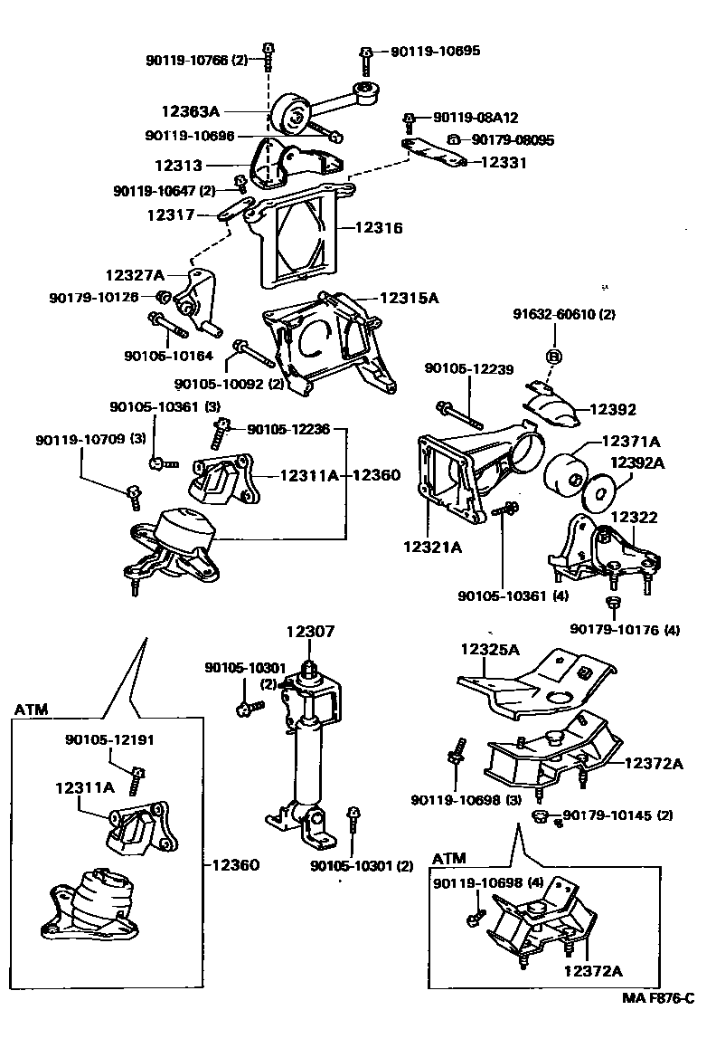 Toyota CAMRY Engine Mounting EPC diagram — MAF876C
