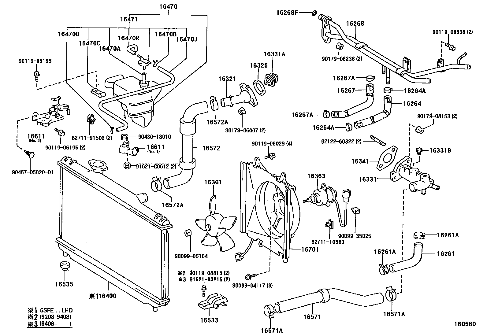 Toyota CAMRY RADIATOR & WATER OUTLET EPC diagram — 160560