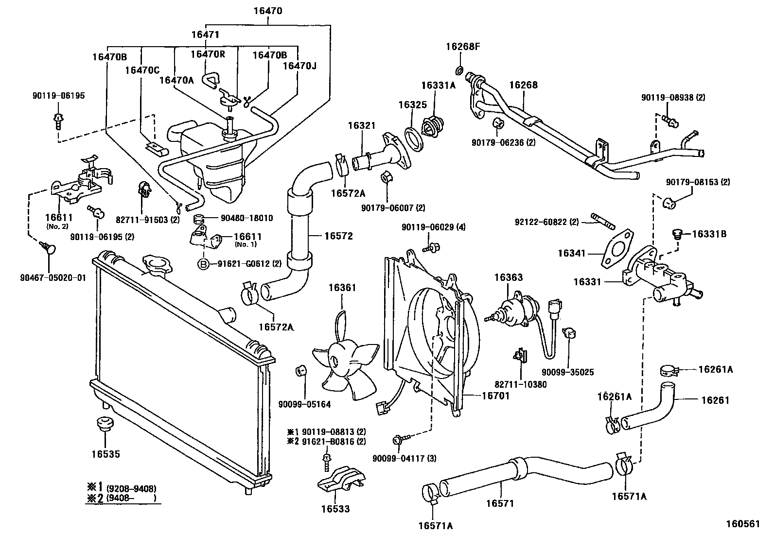Toyota CAMRY RADIATOR & WATER OUTLET EPC diagram — 160561