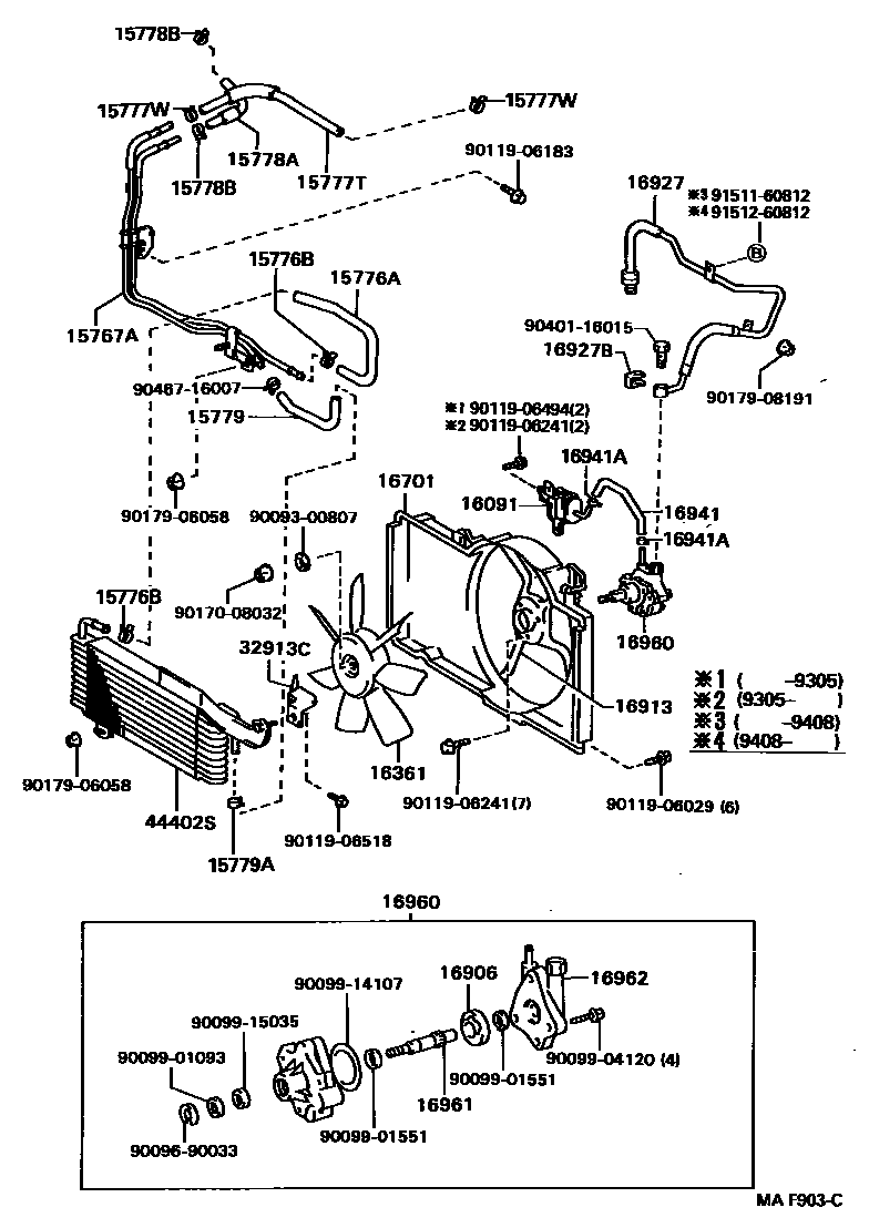 Toyota CAMRY RADIATOR & WATER OUTLET EPC diagram — MAF903C