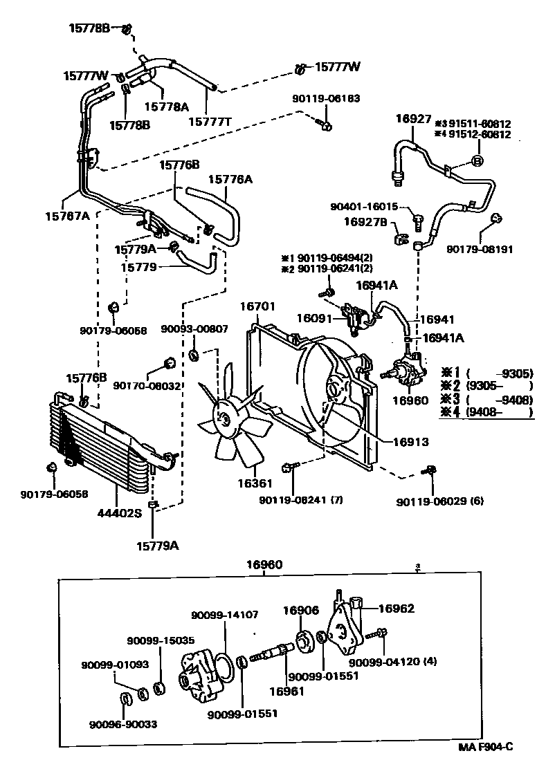 Toyota CAMRY RADIATOR & WATER OUTLET EPC diagram — MAF904C