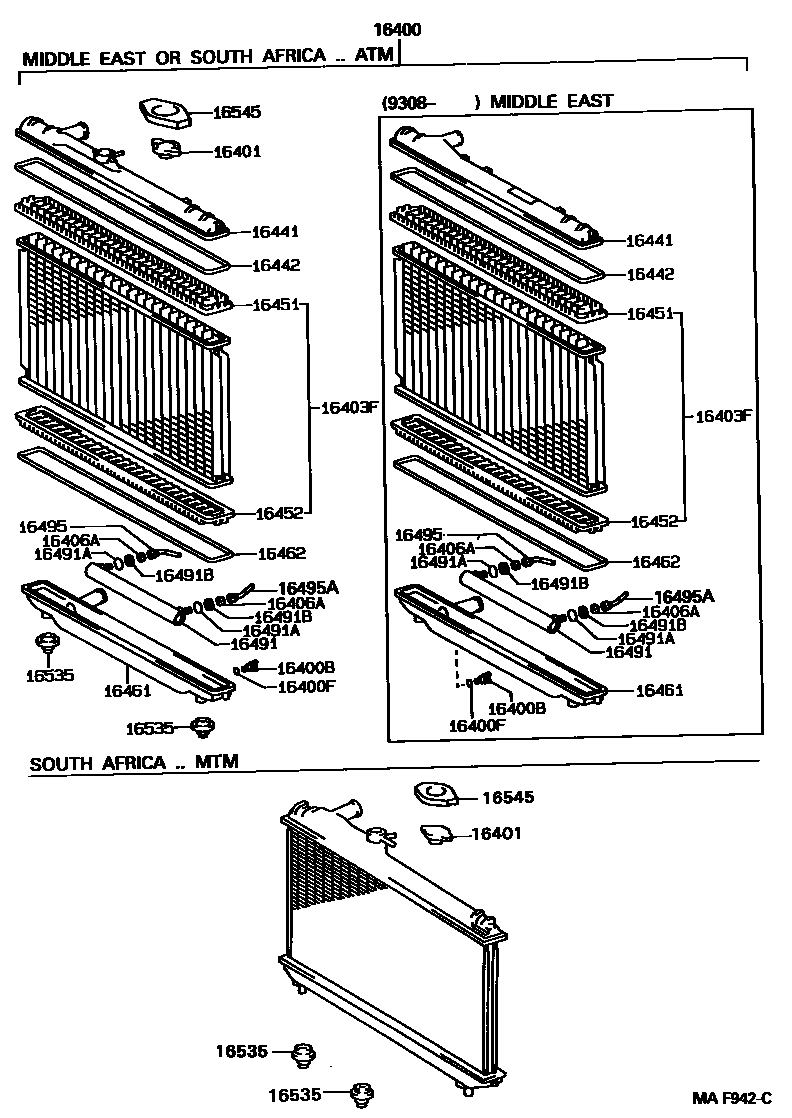 Toyota CAMRY RADIATOR & WATER OUTLET EPC diagram — MAF942C