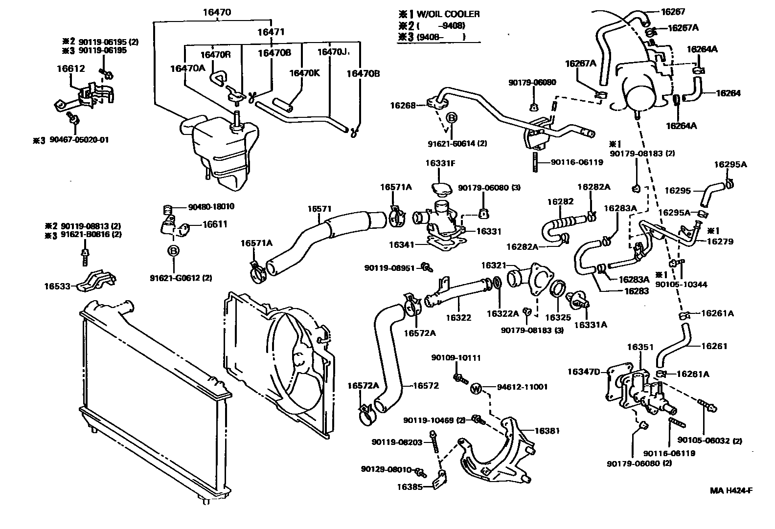 Toyota CAMRY RADIATOR & WATER OUTLET EPC diagram — MAH424F