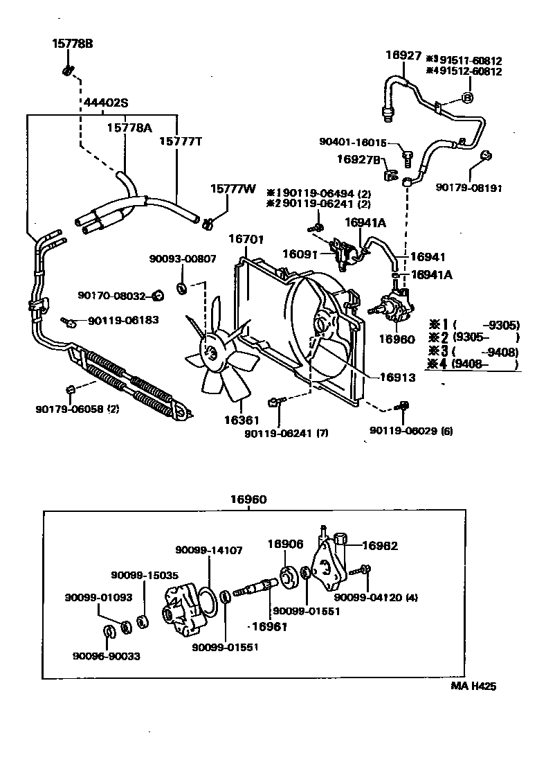 Toyota CAMRY RADIATOR & WATER OUTLET EPC diagram — MAH425
