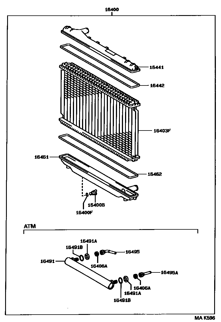 Toyota CAMRY RADIATOR & WATER OUTLET EPC diagram — MAK596