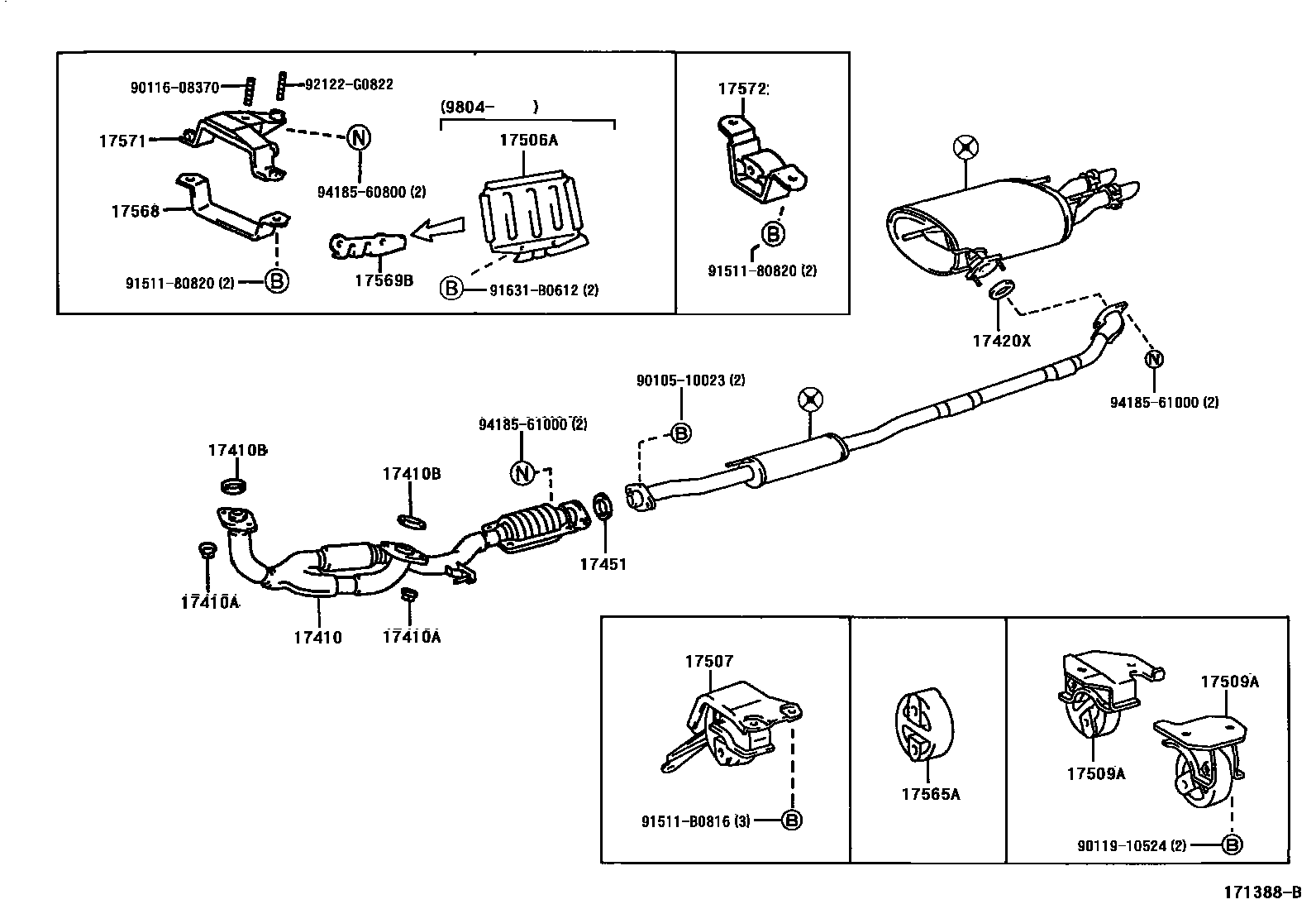 Toyota CAMRY Exhaust Pipe EPC diagram — 171388B