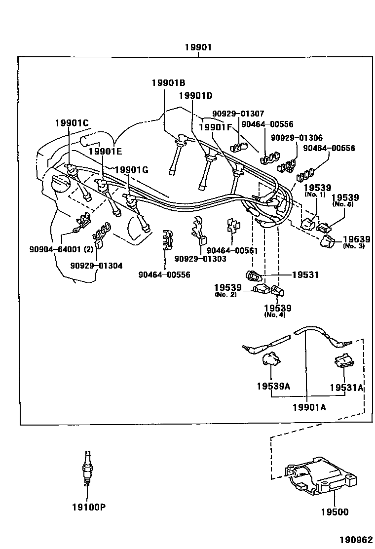 Toyota CAMRY 点火线圈和火花塞 /电热塞 EPC diagram — 190962