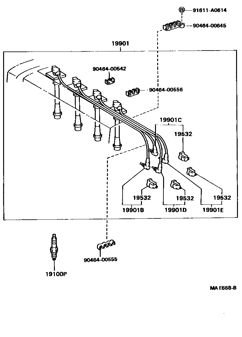 Toyota CAMRY 点火线圈和火花塞 /电热塞 EPC diagram — MAE668B
