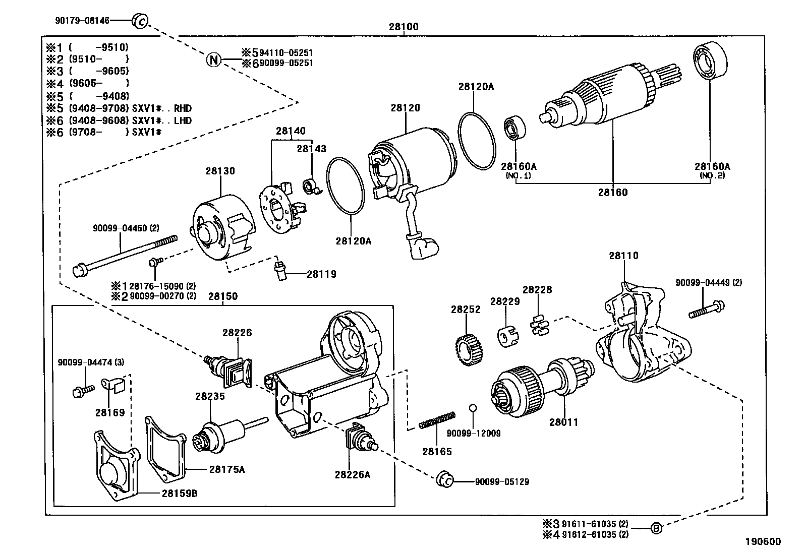 Toyota CAMRY 起动机 EPC diagram — 190600
