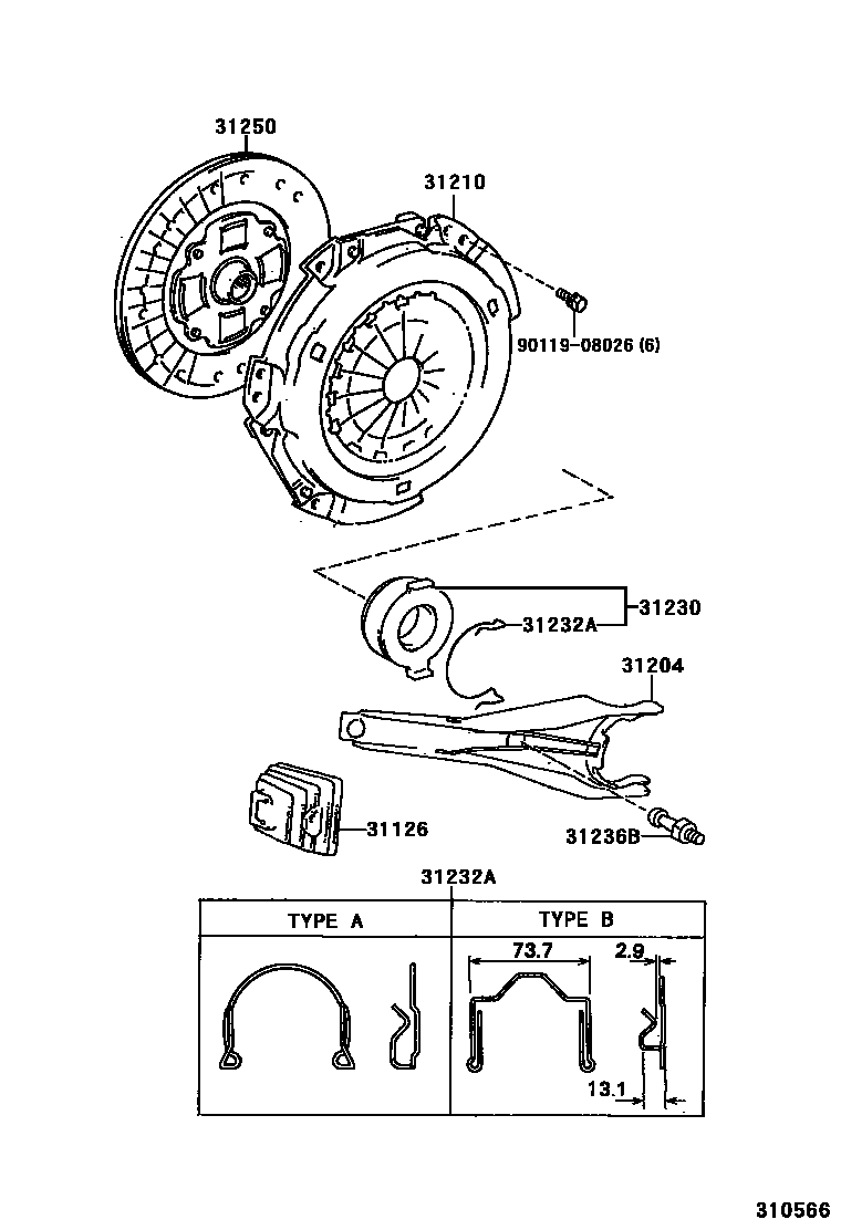 Toyota CAMRY 离合器和分离叉 EPC diagram — 310566