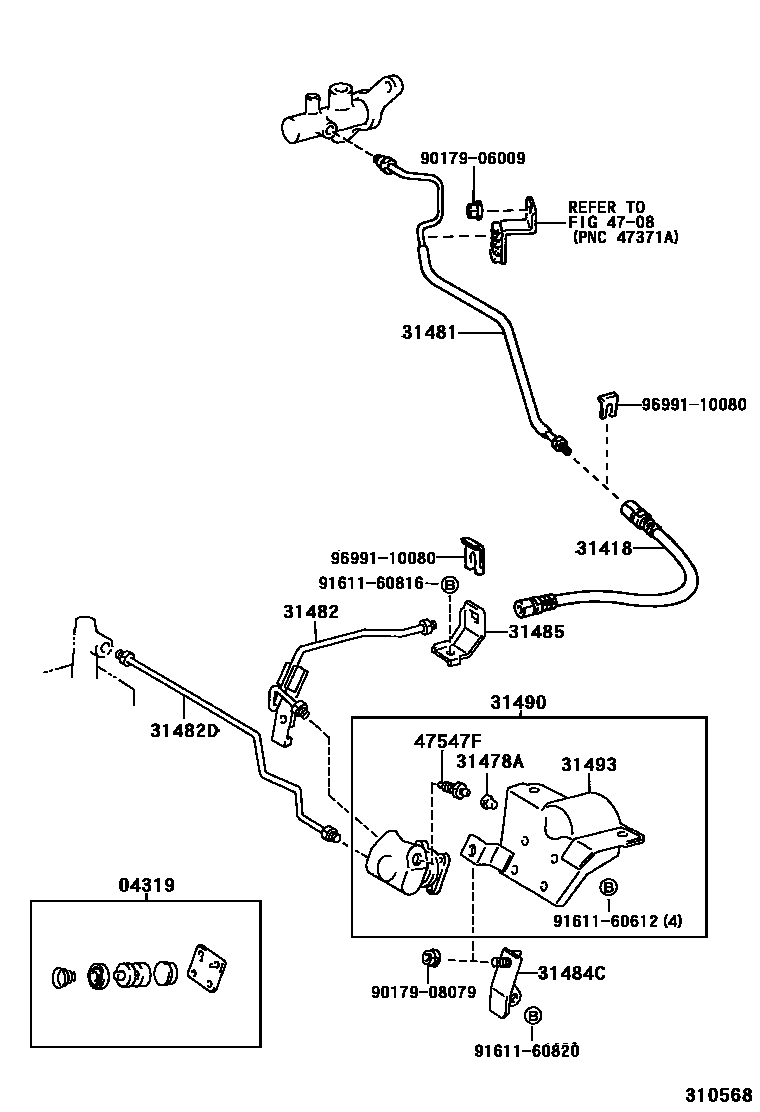 Toyota CAMRY 离合器踏板和挠性软管 EPC diagram — 310568