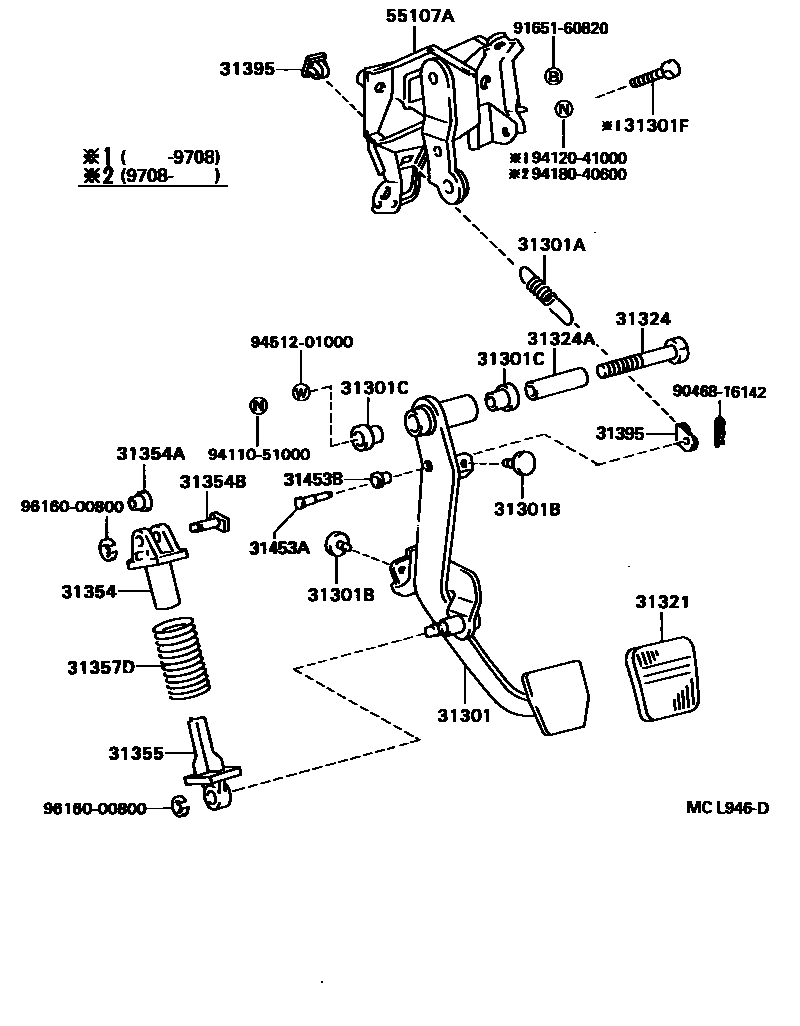 Toyota CAMRY 离合器踏板和挠性软管 EPC diagram — MCL946D
