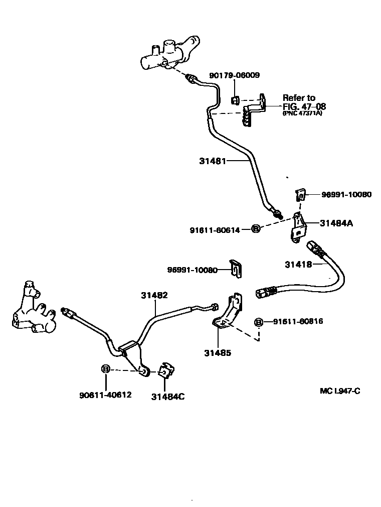 Toyota CAMRY 离合器踏板和挠性软管 EPC diagram — MCL947C