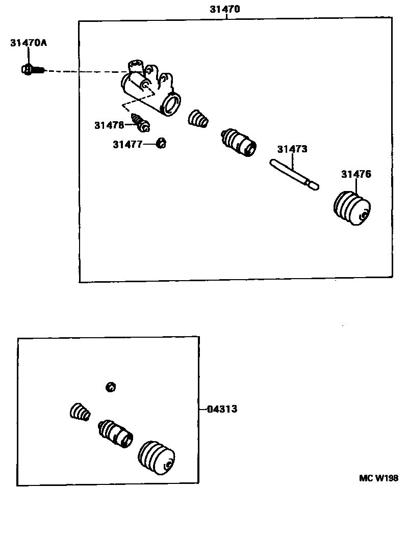 Toyota CAMRY 离合器分离缸 EPC diagram — MCW198